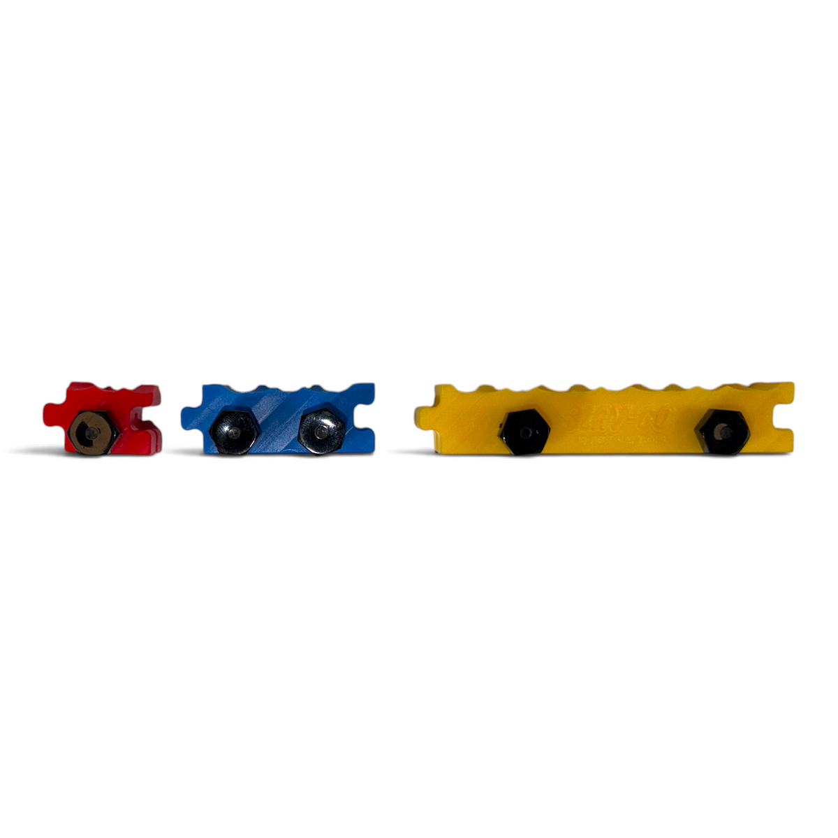 Anson PDR Dent Slayer Slay-Go modular leverage block set in red, blue, and yellow for professional dent repair.