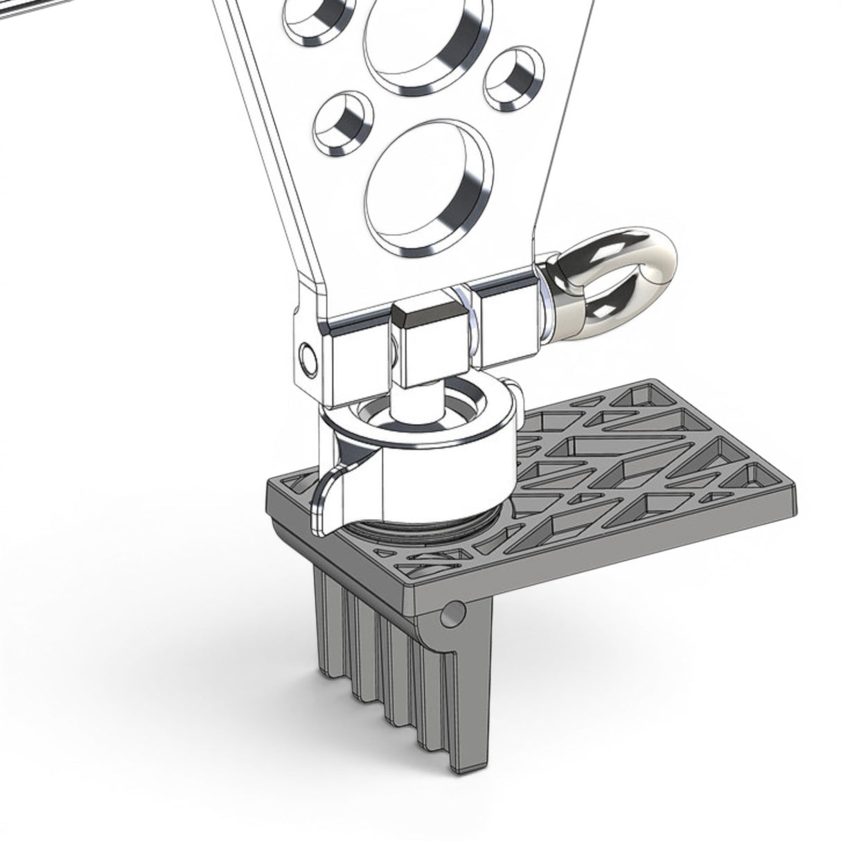 Anson PDR JVF Edge Foot for Re-tension system, grey plastic with textured surface and ribbed base.