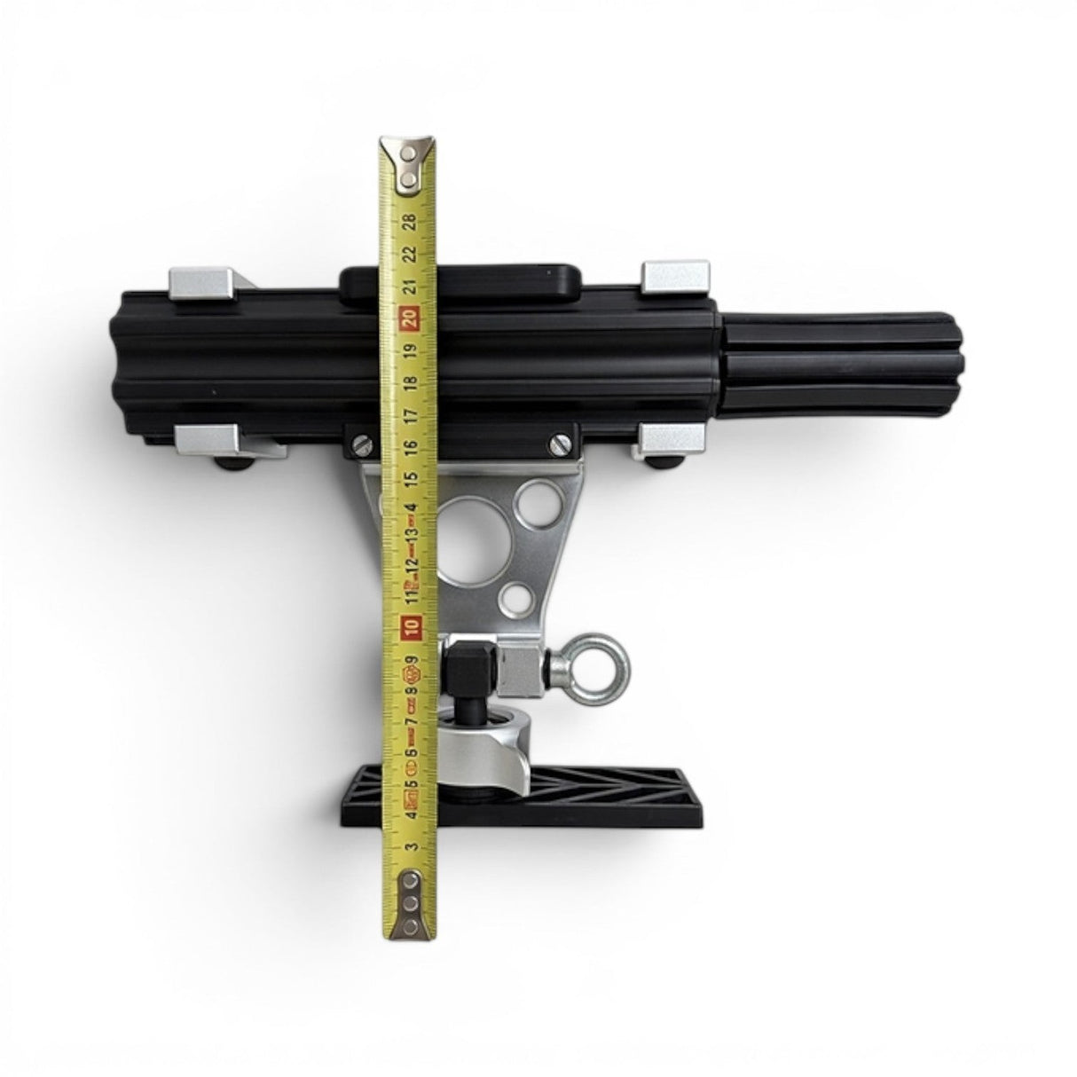 Anson PDR Mini Re-tension system with black extrusion and silver metal parts, measured with a yellow tape measure.