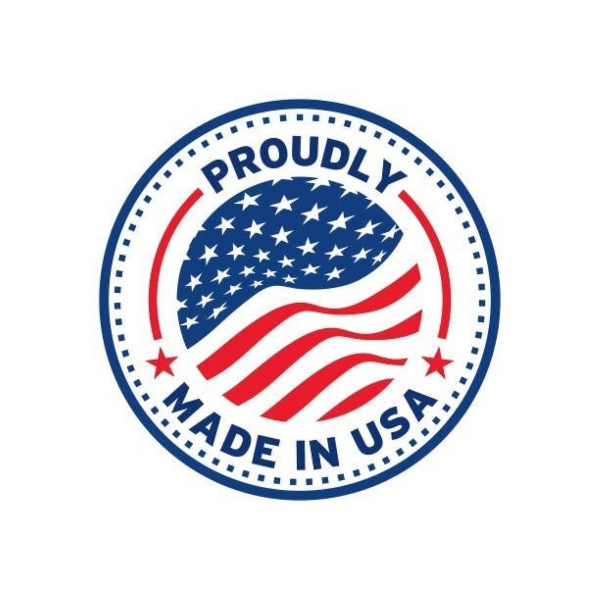 Anson PDR Proudly Made in USA circular emblem with American flag design and red and blue text on a white background