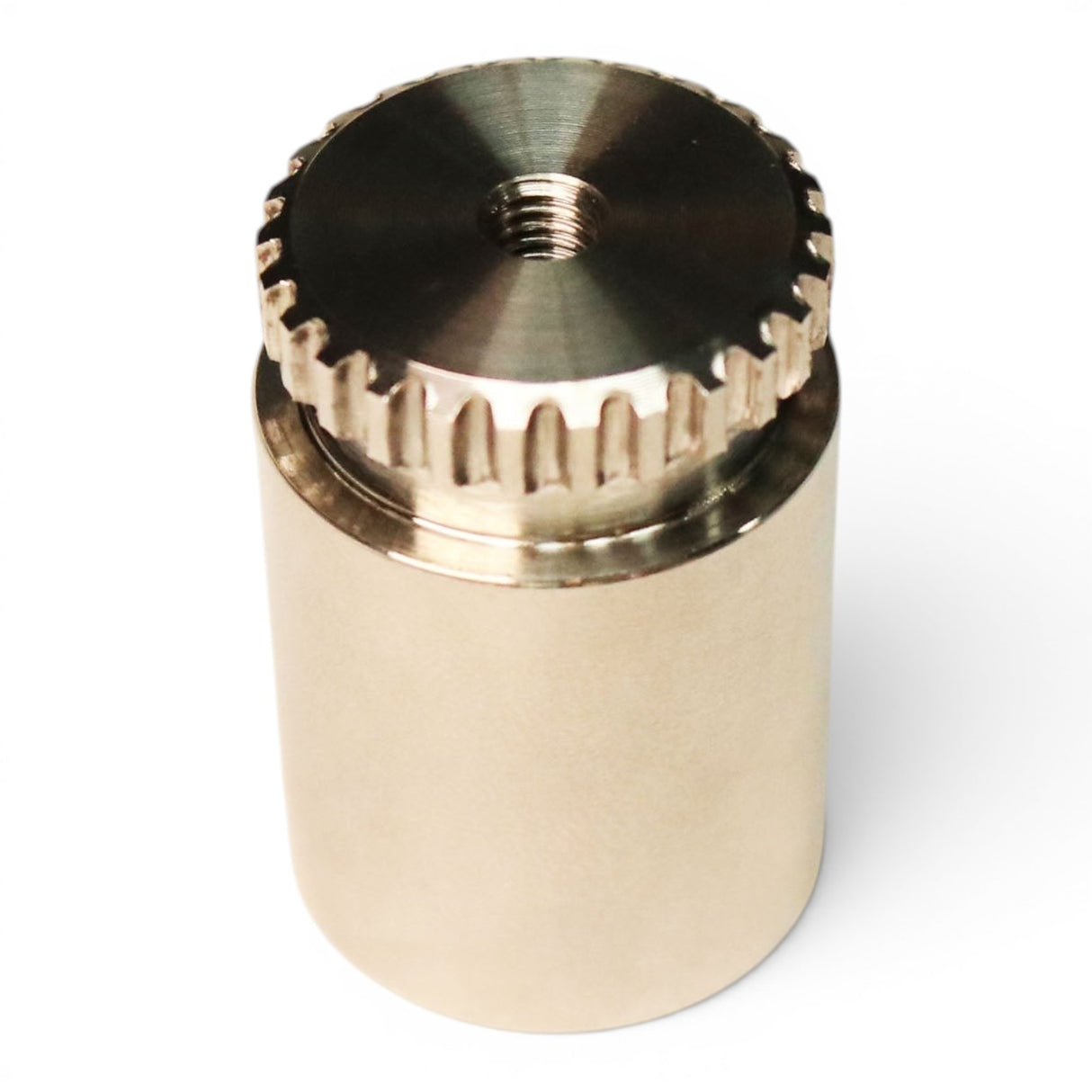 Anson PDR Stainless Steel Indexing HUB, 1/2 inch threaded, for tool handle conversion. Features knurled top.