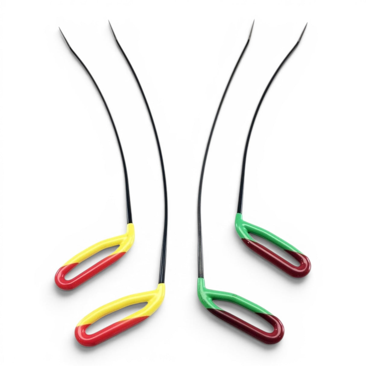Anson PDR Tequila PDR hand tools set, 4 PC, 3/8 inch diameter, with fixed handles. Includes 2 left and 2 right hand arched brace tools in red/yellow and green/maroon.
