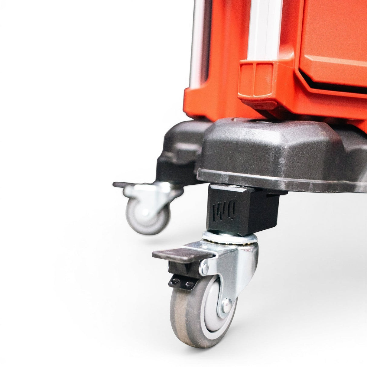 Willey Quick WQ Packout Glideator Caster Upgrade Kit with wide stance mounting blocks and dual-locking casters.