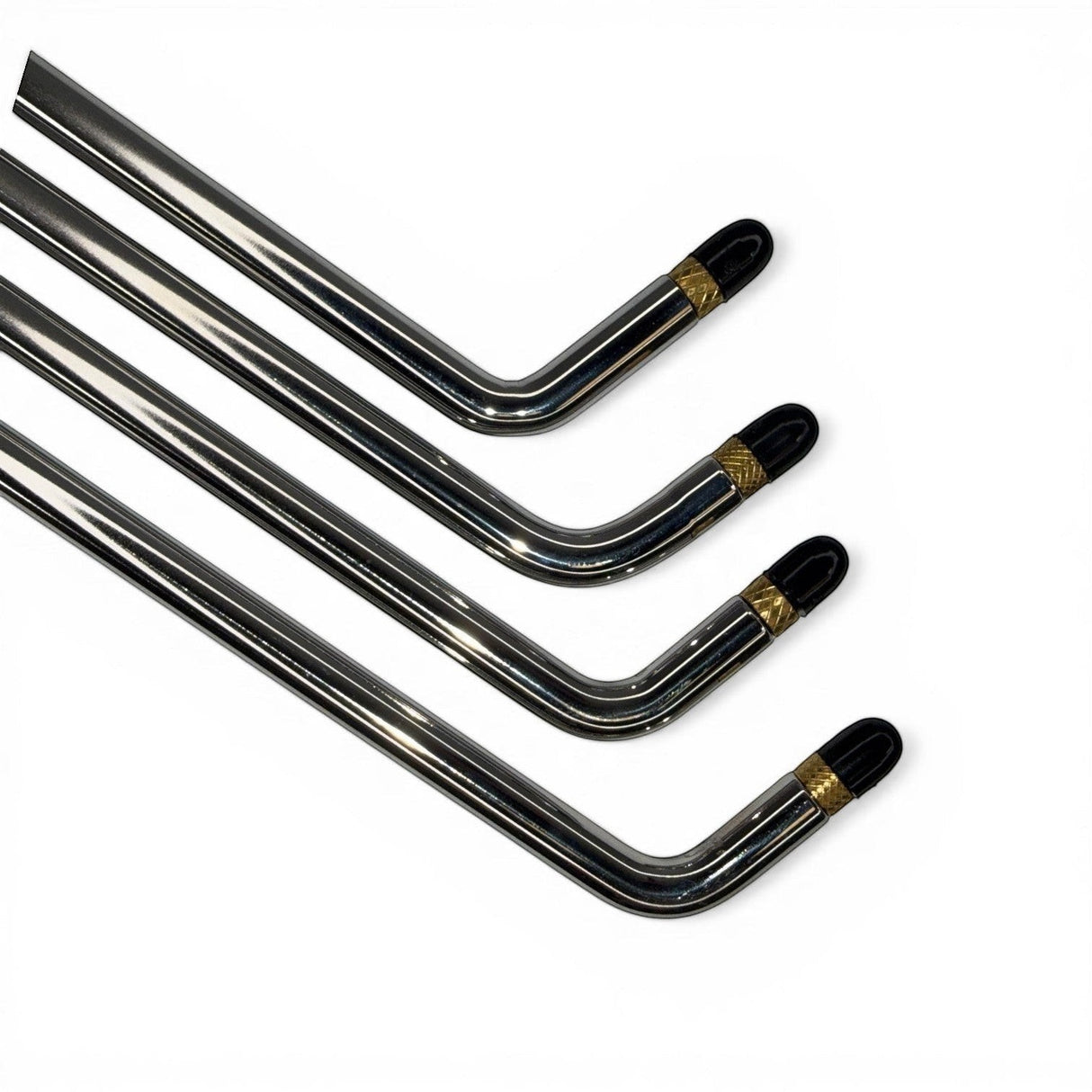 Anson PDR set of four stainless steel paintless dent repair rods with black capped ends and gold accents.