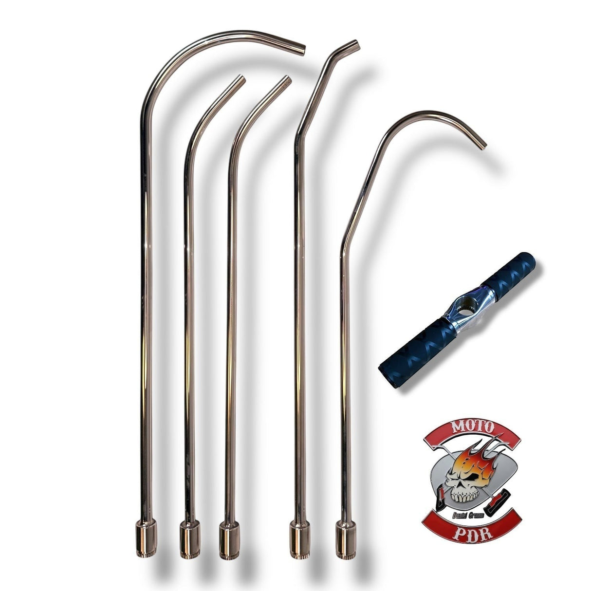 Anson PDR Tequila Moto Rods set for motorcycle paintless dent repair, featuring five polished metal rods with various bends and a black handle.