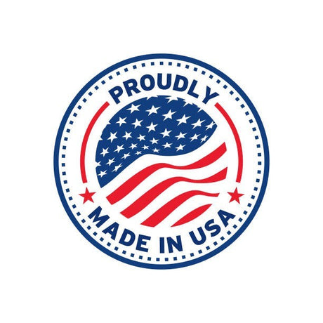 Anson PDR circular badge with a waving American flag design and the text Proudly Made in USA