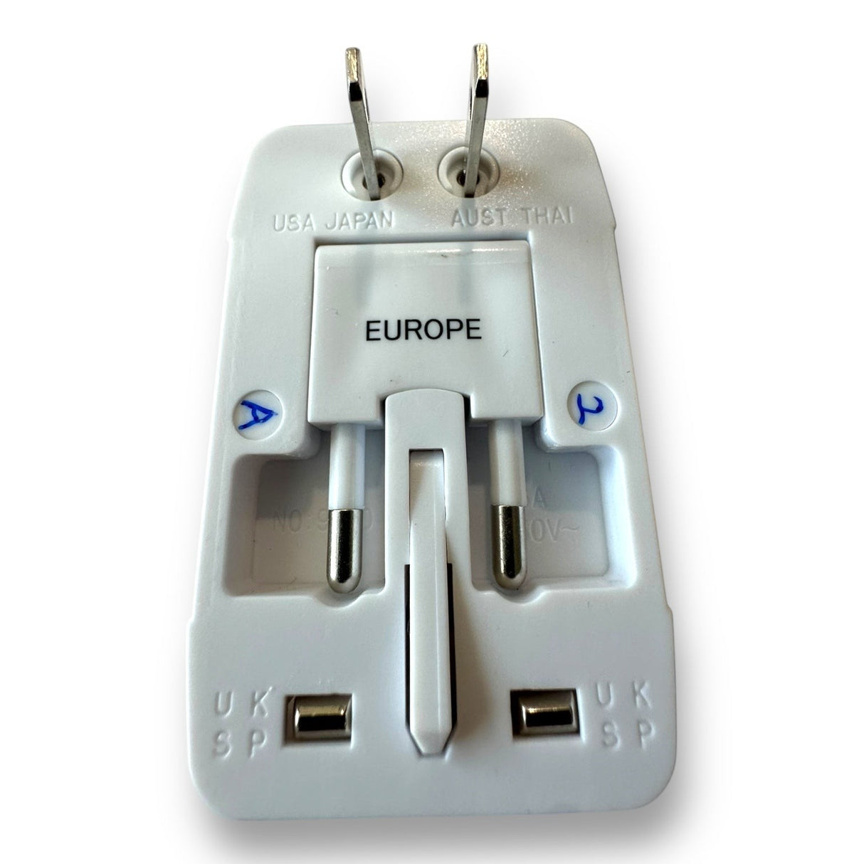 Anson PDR Elimadent X-Factor Flip Light USB-C charging pod with universal plug adapters for USA, Japan, Europe, Australia, Thailand, UK, and Spain.