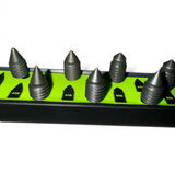Anson PDR Black Plague micro tips set with various metal precision tips arranged on a magnetic green organizer stand.