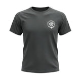 Anson PDR charcoal grey triblend crew neck t-shirt with a white circular star logo on the left chest.