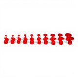 Anson PDR Dead on Dead Center red PDR glue tabs in various sizes for precise paintless dent repair finishing