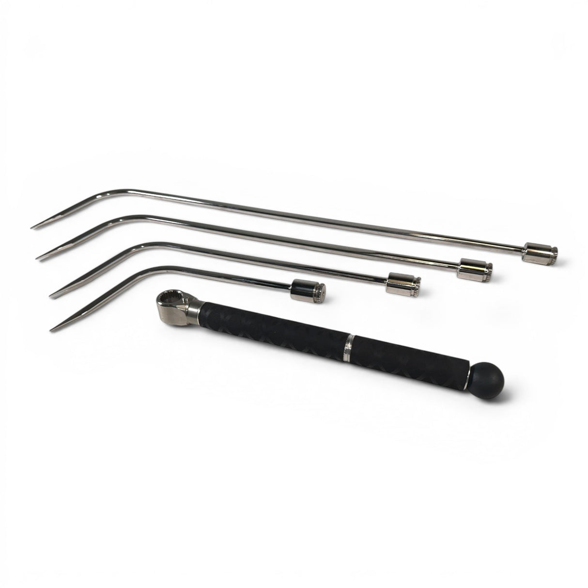 Anson PDR Tequila Tools Door Lord Sharp Hub Set with Tactical Guerrilla Grip, featuring four metal rods of varying lengths and tips, and a black textured handle.
