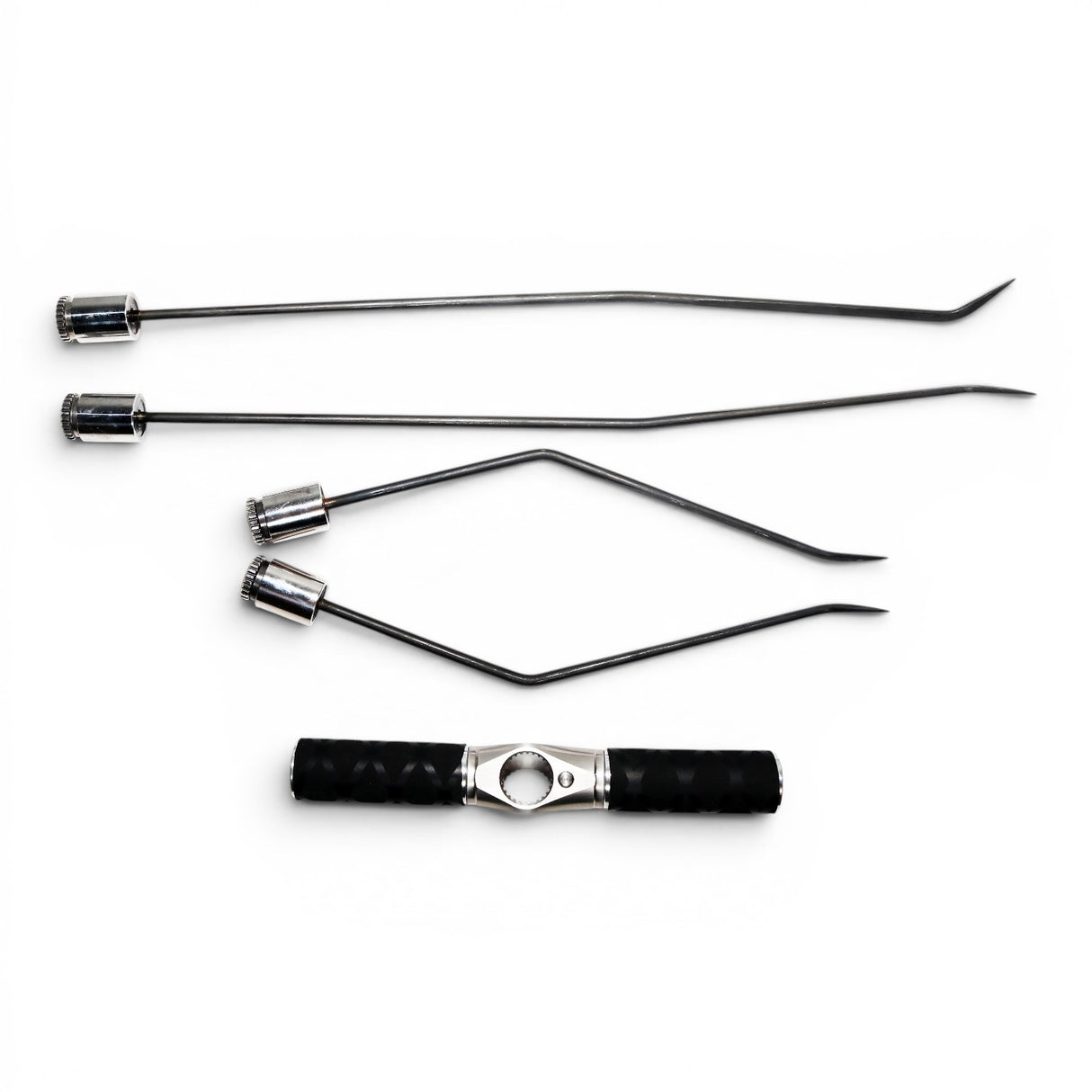 Anson PDR pistol grip style HUB handle set with tactical T-handle and four metal PDR rods with sharp tips.