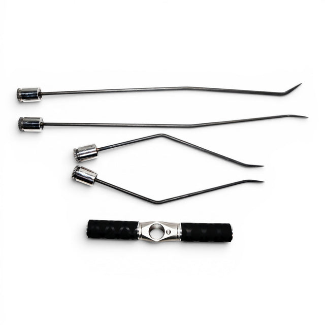 Anson PDR pistol grip style HUB handle set with tactical T-handle and four metal PDR rods with sharp tips.