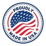 Anson PDR proudly made in USA circular badge with American flag design.