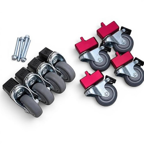 Anson PDR WQ Packout Glideator caster upgrade kit with heavy-duty grey wheels and red and black mounting blocks.