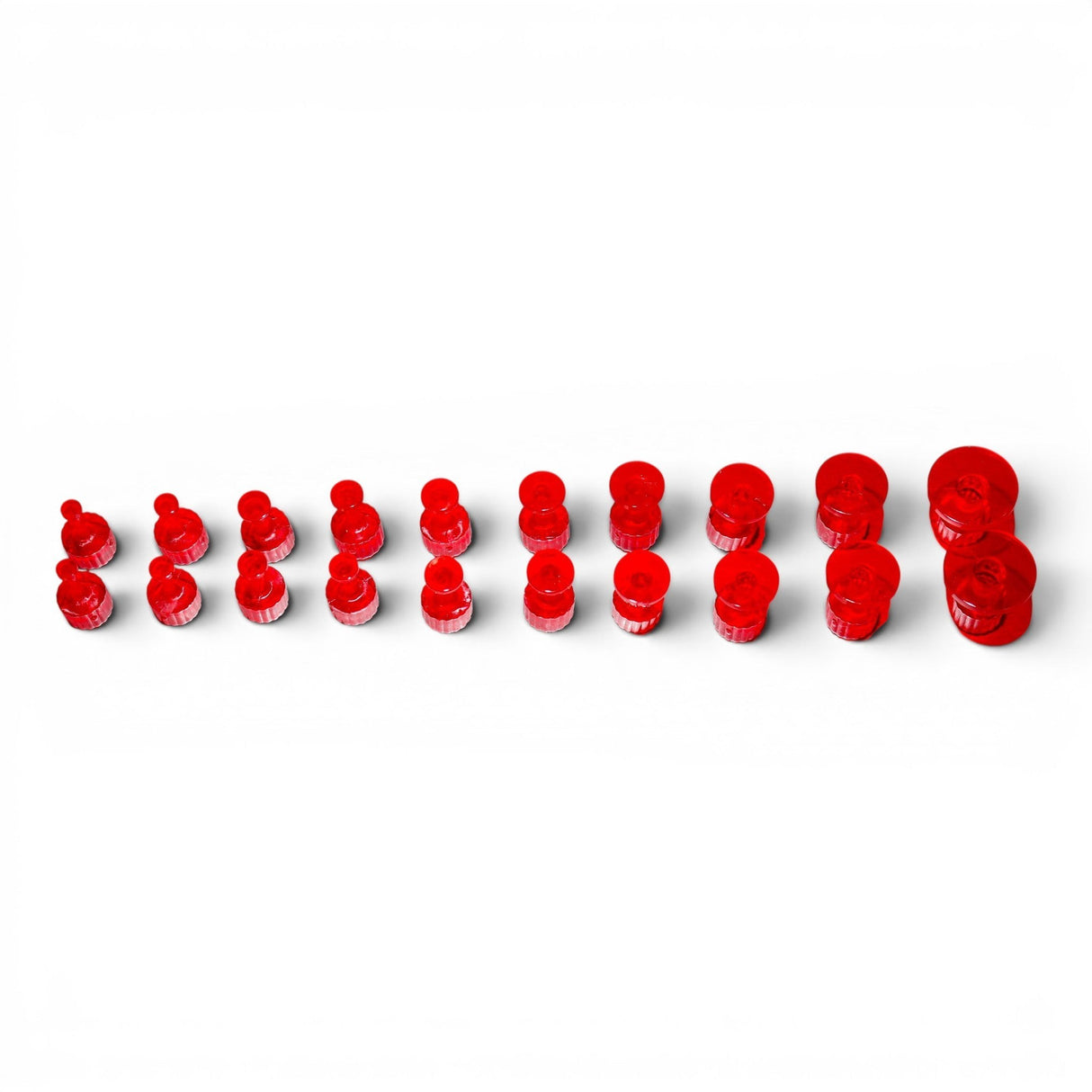 Anson PDR Dead on Dead Center red plastic glue tabs in various sizes for precise paintless dent repair finishing