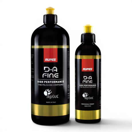 Anson PDR Rupes D-A FINE high performance fine polishing compound bottles for automotive paint correction.