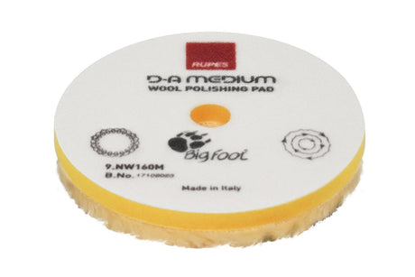 Anson PDR Rupes D-A Medium wool polishing pad with yellow foam backing for dual action car detailing tools.