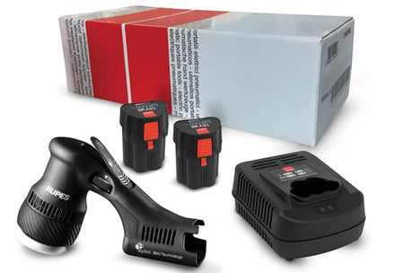 Anson PDR Rupes HLR75 iBrid Mini polisher kit with two 18V batteries, charger, and branded packaging box.