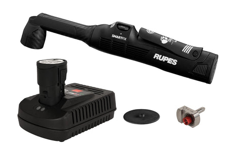 Anson PDR Rupes BIGFOOT iBRID NANO II cordless polisher with battery charger, backing pad, and functional unit.