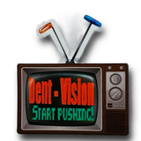 Anson PDR Dent Vision ShockBlocker X4 knockdown tools in orange and blue displayed above a vintage television graphic