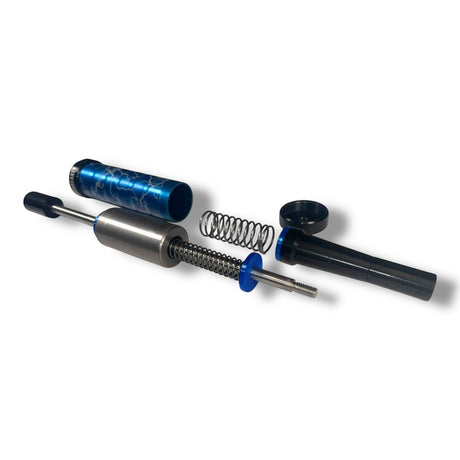 Anson PDR Storm Breaker slide hammer disassembled to show internal spring dampening system and blue patterned handle.