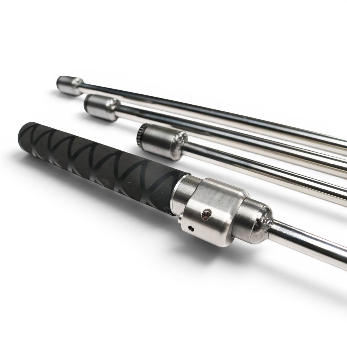Anson PDR tactical inline grip handle with black X-FLOCK rubber grip and stainless steel extensions.