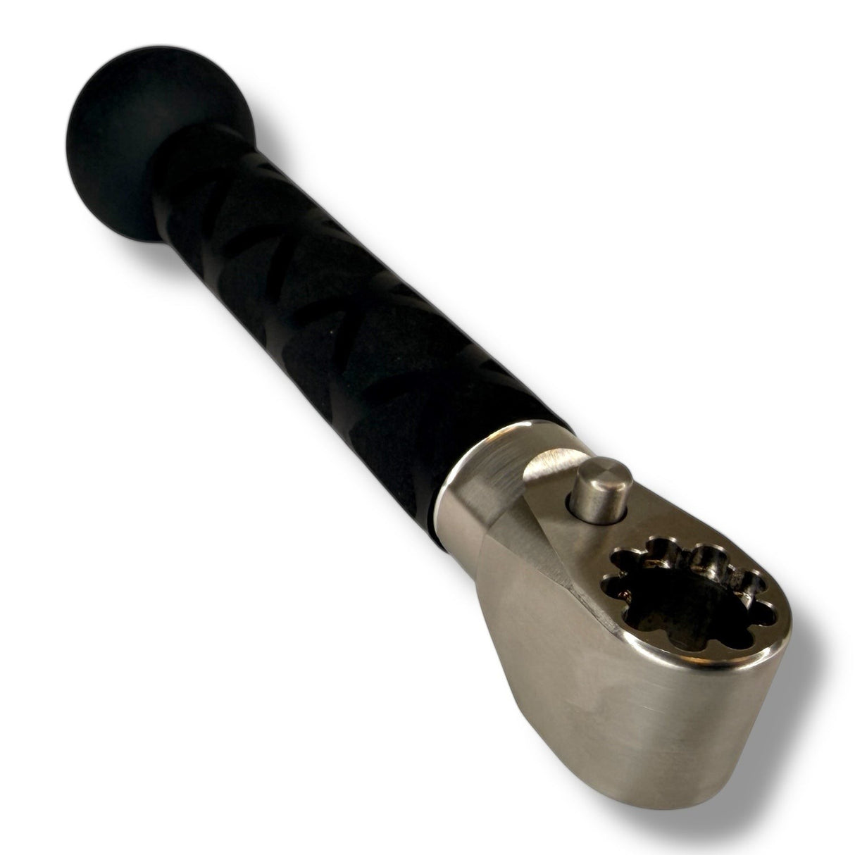 Anson PDR Tequila compact handle with black x-grip and stainless steel head, push-button release for compact hubs.