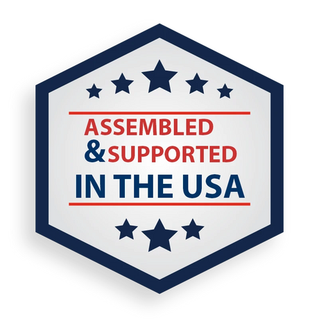 Anson PDR badge stating Assembled and Supported in the USA with stars in a blue and white hexagonal frame