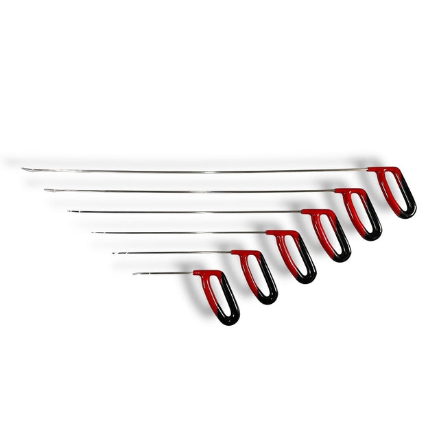 Anson PDR Tequila Whale Tail PDR rods set with 1 1/4" heads in 6 lengths, red and black handles.