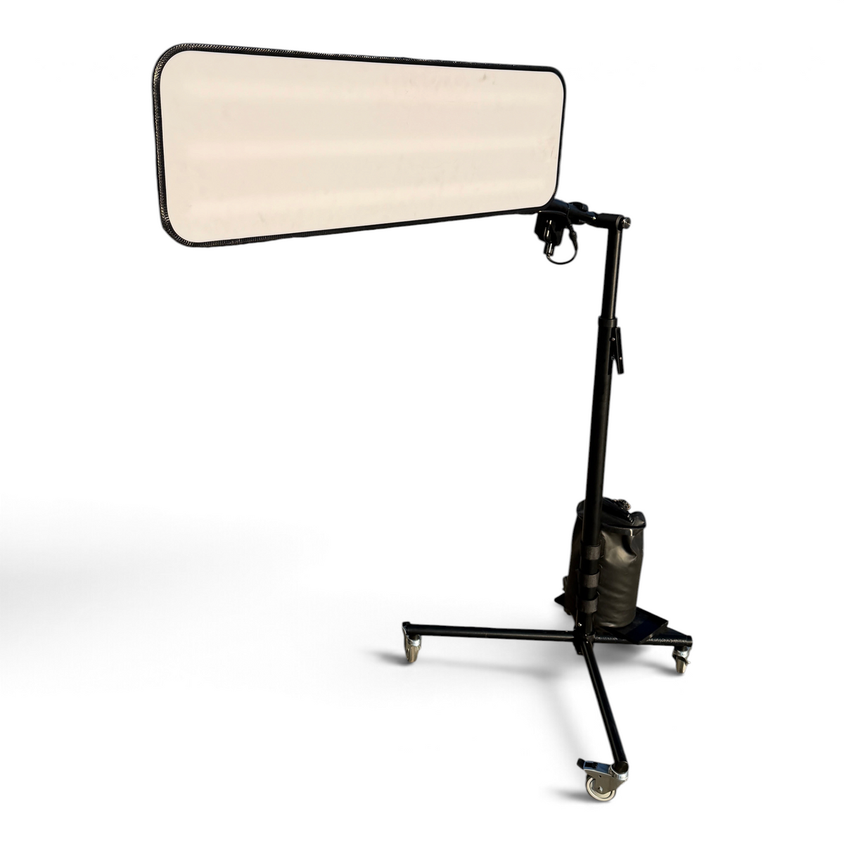 Anson PDR X light stand with Elimadent X-Factor LED light, adjustable black metal frame, and battery-on-board mount.