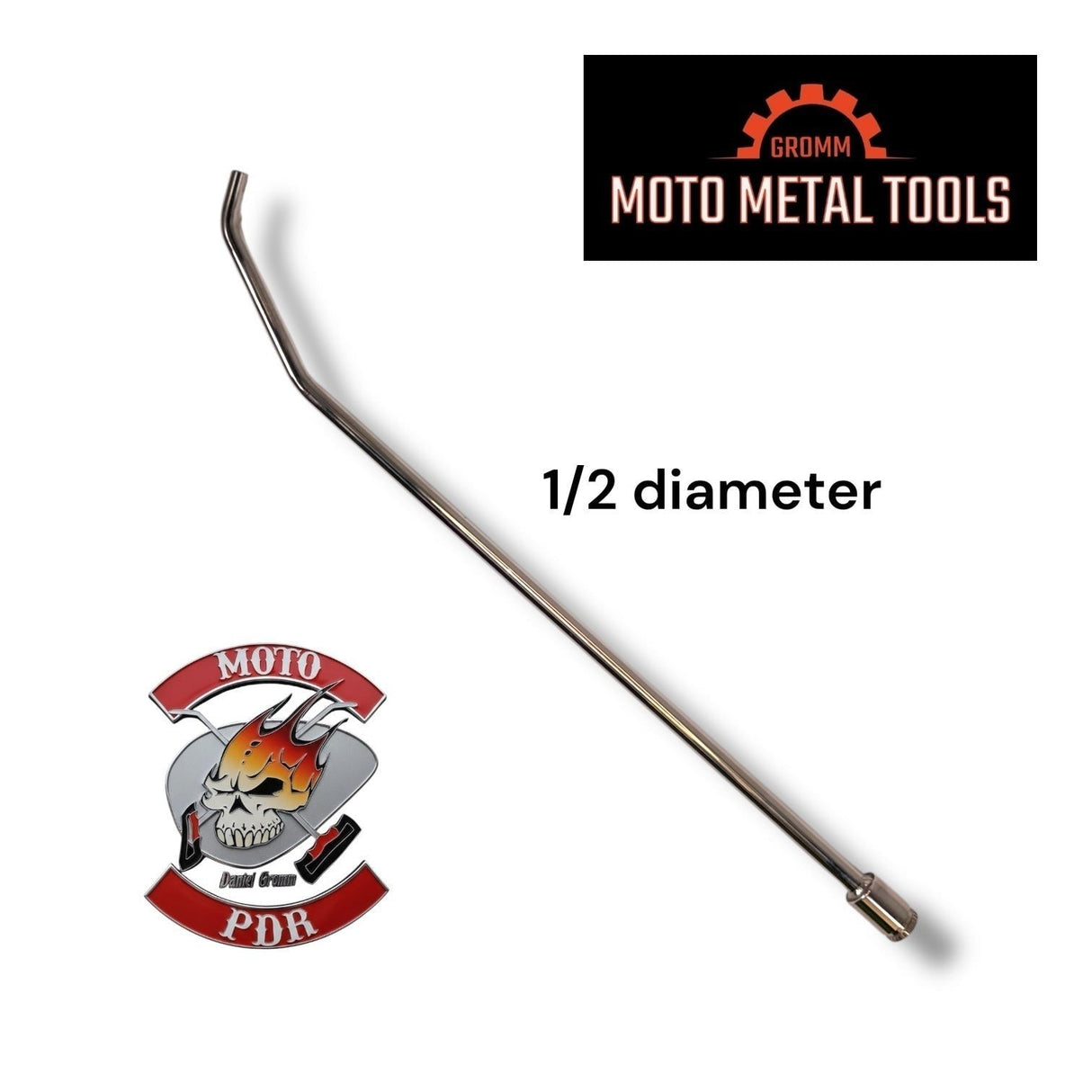 Anson PDR Tequila Moto Rod tool, 1/2 inch diameter, with a bent tip for motorcycle dent repair.