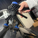 Anson PDR Black Plague Robo Legs adjustable aluminum lifter legs with blue suction cups on a car panel.