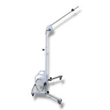 Anson PDR Econo Light Stand with adjustable boom arm and wheeled base, made of silver aluminum.
