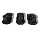 Anson PDR Trifecta adapters convert Ryobi batteries for Makita, DeWalt, and Milwaukee tools. Black plastic battery adapters.