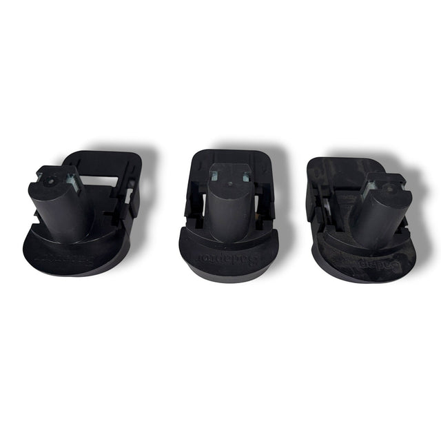 Anson PDR Trifecta adapters convert Ryobi batteries for Makita, DeWalt, and Milwaukee tools. Black plastic battery adapters.